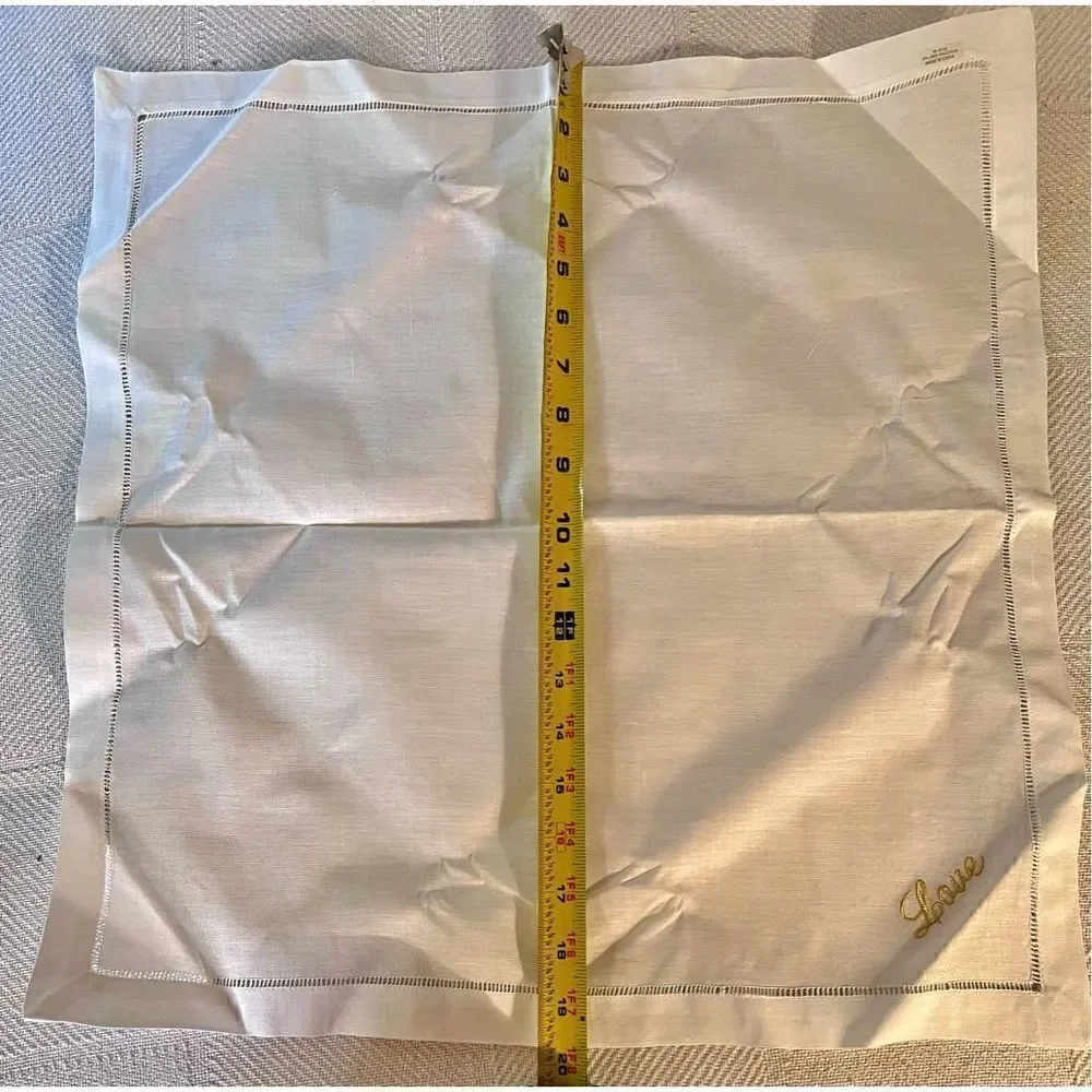 Set of 4 Hemstitched Linen Embroidered Hand Towels/Napkins